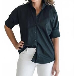 NEW HEIDI HOUSTON short sleeve ruffle shirt in black